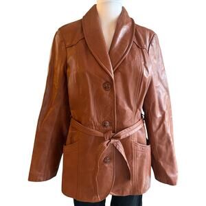 Vintage DeLong Genuine Leather Brown Belted Jacket Women’s Size XS/S